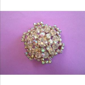 Vintage Aurora Borealis Rhinestone Dimensional Brooch Pin, Costume Jewel…